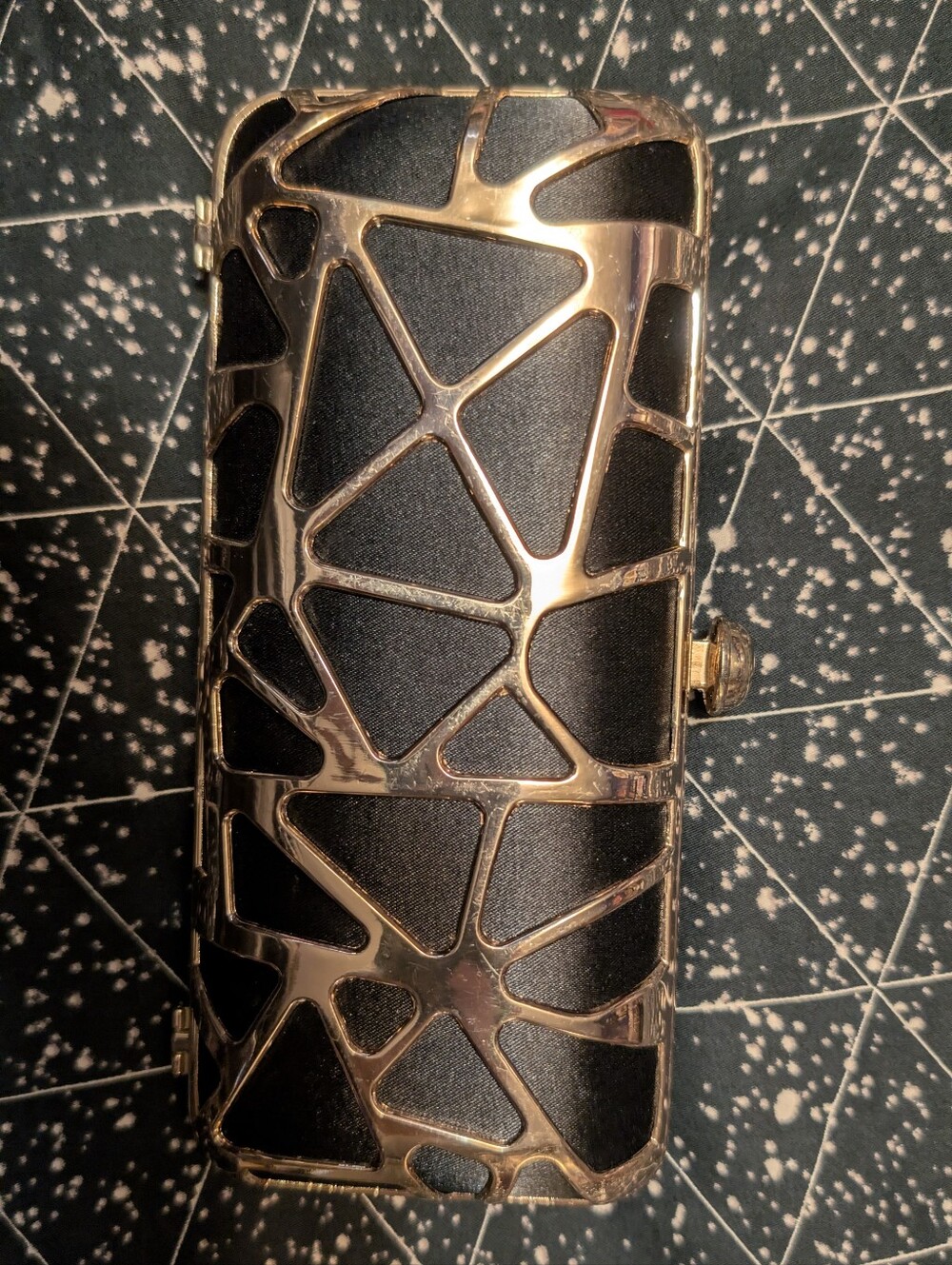 Sephora - Black Satin Clutch with Gold Geometric Overlay